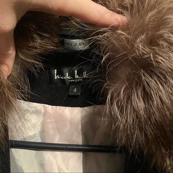 Nicole Miller New York Faux Pink Fur Black Wool coat Size 4. - Picture 2 of 5